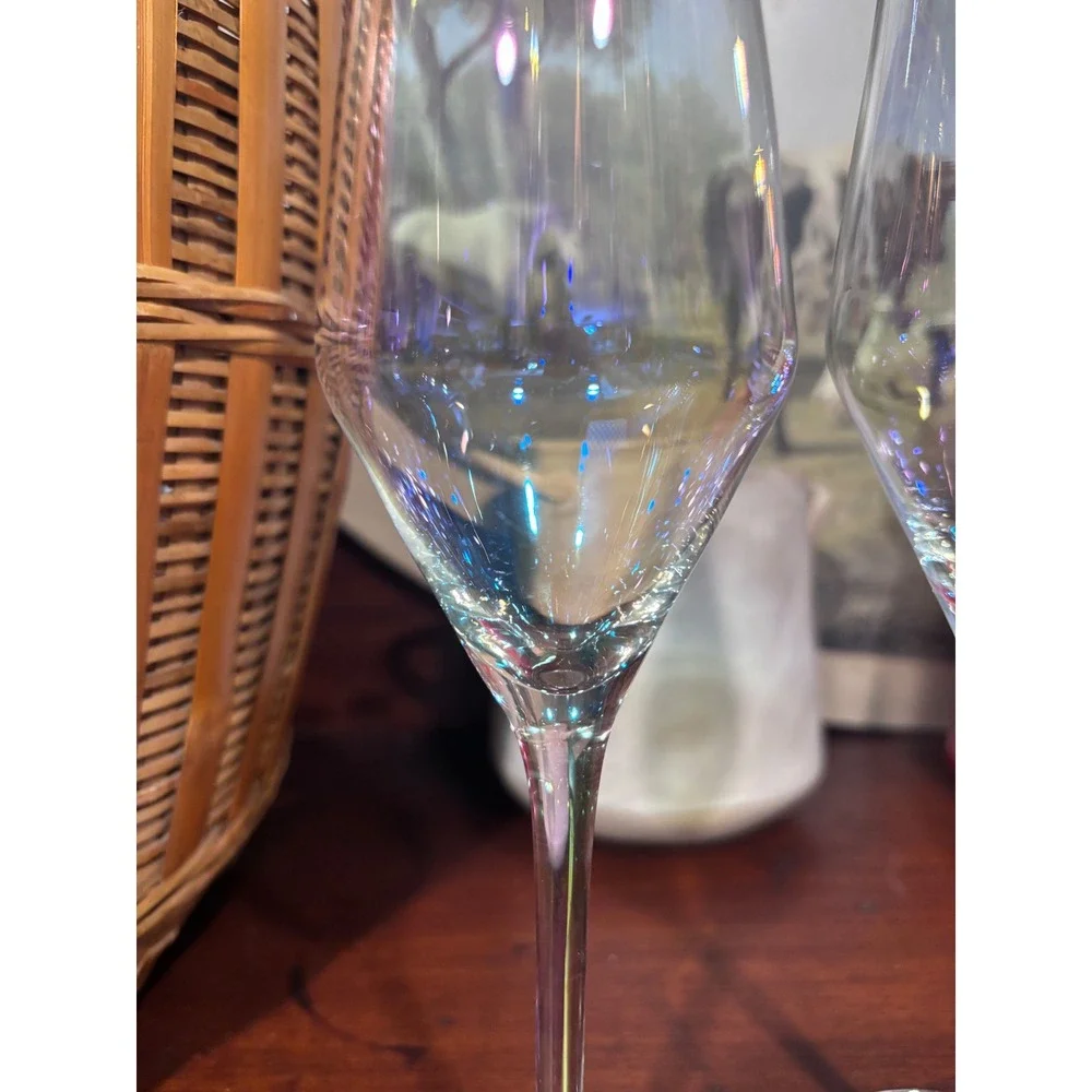 Iridescent Champagne Flutes Set of 2 Pearlescent Luster Glass Toasting Glasses